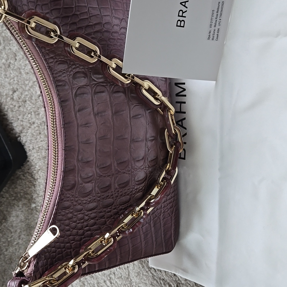 Brahmin Metallic Mellow Pink Mod Esme Shoulder Bag with Gold Chain